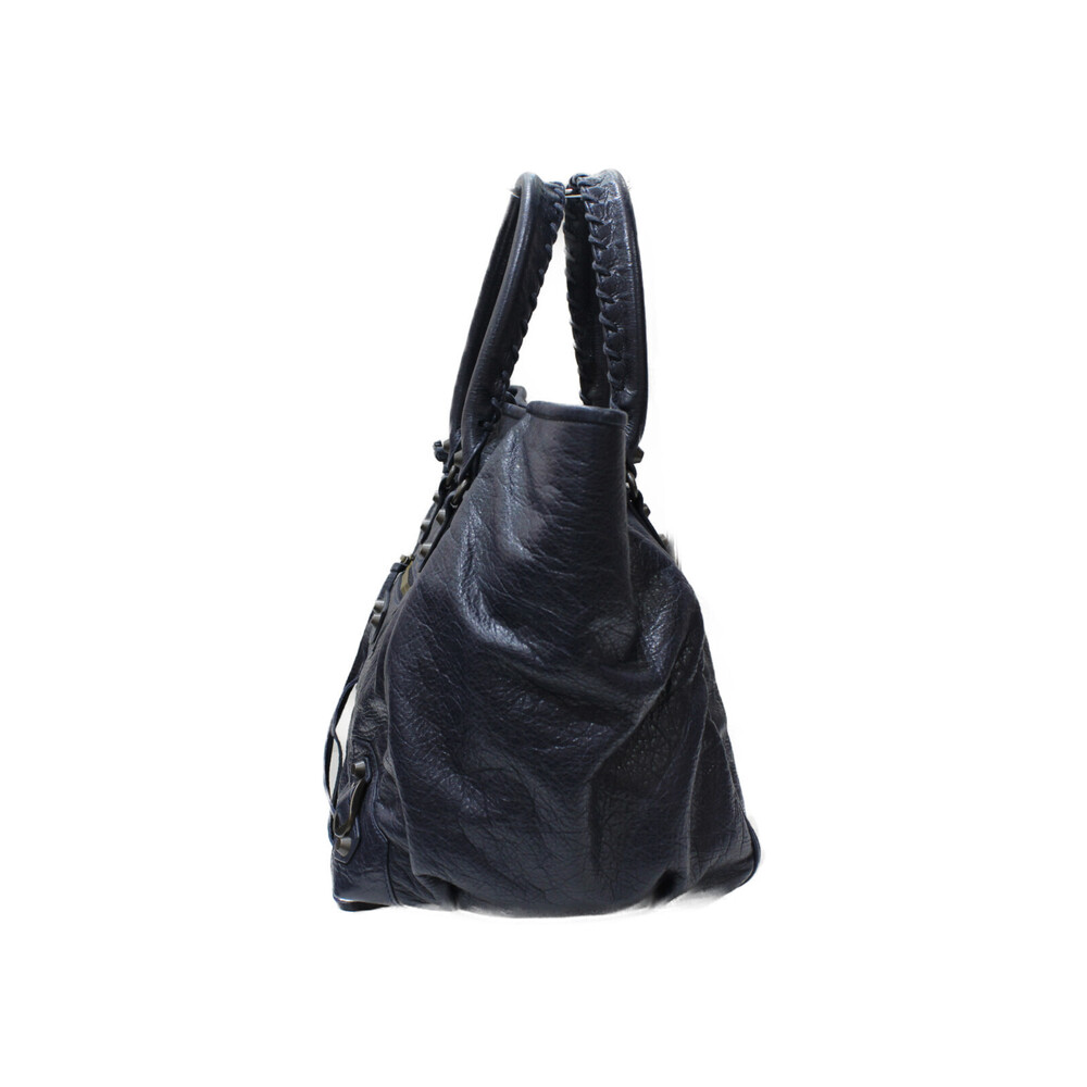 Balenciaga Blue Navy Tote The Sunday Bag Leather Mirror